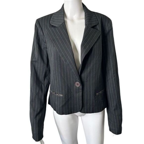 Vintage Uniform JohnPaulRichard Blazer Women's 12 Pinstripe Dark Academia Jacket - Picture 1 of 8